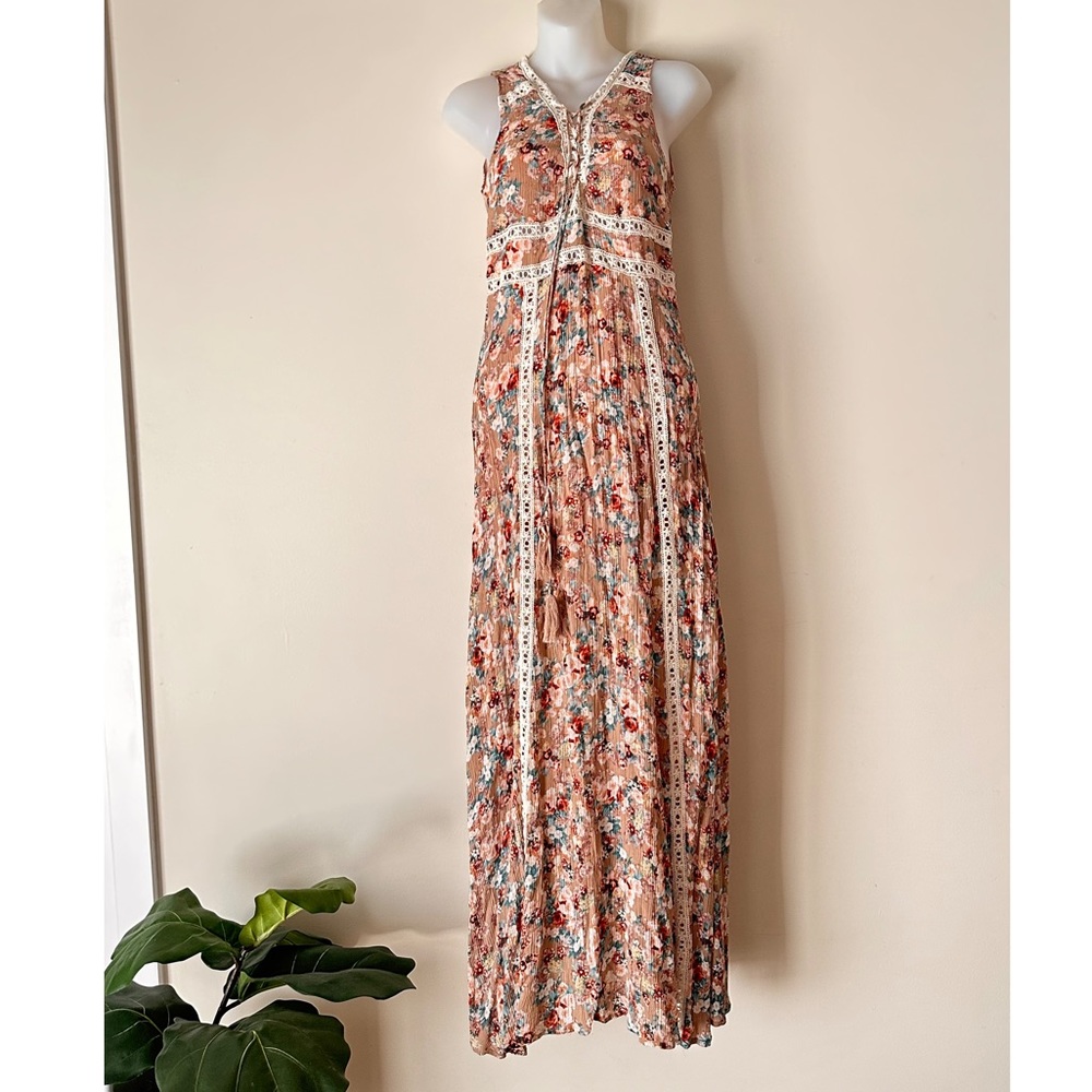 Tan Floral Boho Maxi Dress
